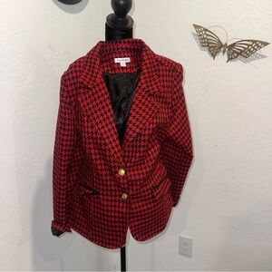 Joan Rivers Red & Black Houndstooth Blazer with Gold Buttons